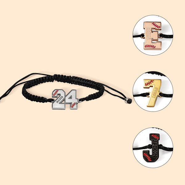Pulsera personalizada ajustable de cuerda trenzada de béisbol con nombre grabado Número Regalo de cumpleaños para jugadores de béisbol Amantes del dep