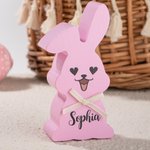 Personalised Cute Cool Smile Face Wood Bowtie Bunny Flocked Block Set Colourful Home Decoration Easter Birthday Gift for Mom Grandma