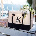 Personalizzato Fiore Lettera Design Canvas Tote Bag con iniziale Matrimonio Compleanno Spiaggia Regalo per le donne
