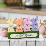 Personalised Cute Cool Smile Face Wood Bowtie Bunny Flocked Block Set Colourful Home Decoration Easter Birthday Gift for Mom Grandma