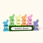 Personalised Cute Cool Smile Face Wood Bowtie Bunny Flocked Block Set Colourful Home Decoration Easter Birthday Gift for Mom Grandma