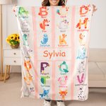 Personalised  Zoo Alphabet Enlightenment Education Fleece Soft Blanket with Name Gift for Baby Kid