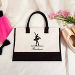 Personalizzato danza Ballerina Ballet Pose Canvas Tote Bag con nome Grande capacità Compleanno Anniversario Regalo per lei