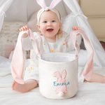 Adorable Conejito de Orejas Largas Personalizado Cesta de Pascua Organizador de Juguetes con Nombre Bordado Huevos de Pascua Caza Regalo para Niños