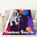 Personalized Planet Galaxy Fleece Blanket with Astronaut Avatar Universe Theme Home Decoration Birthday Gift for Kids Space Fans