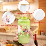 Personalized Floral Initial Frosted Can Glass with Bamboo Lid and Straw Birthday Gifts for Women