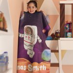 Personalized Planet Galaxy Fleece Blanket with Astronaut Avatar Universe Theme Home Decoration Birthday Gift for Kids Space Fans