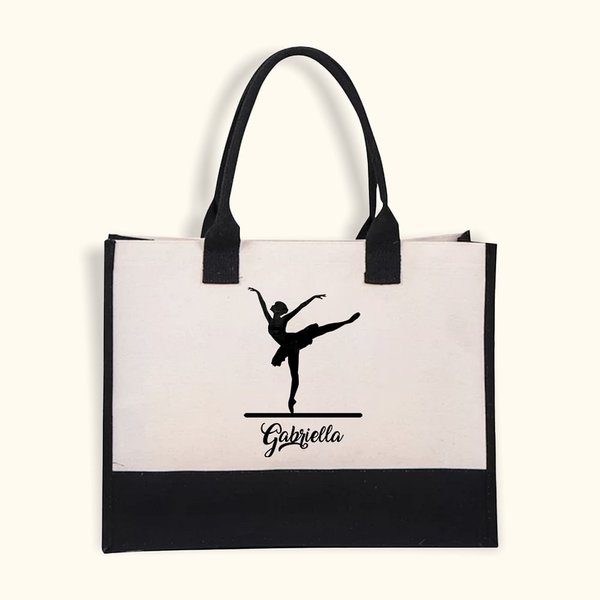 Personalizzato danza Ballerina Ballet Pose Canvas Tote Bag con nome Grande capacità Compleanno Anniversario Regalo per lei