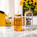 Personalized Highland Cow Clear Can Glass with Name and Straw and Lid Birthday Gift for Highland Cow Lovers