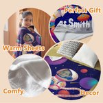 Personalized Planet Galaxy Fleece Blanket with Astronaut Avatar Universe Theme Home Decoration Birthday Gift for Kids Space Fans
