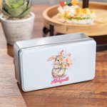 Personalisierte Hase hält Blume Lebensmittelqualität Metall Keksdose mit Namen Ostern Geschenk für Kinder