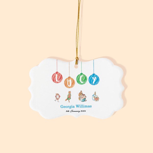Ornement en Céramique Lapin Pierre Thème Ballons de Fête Baptême Décoration Personnalisée avec Nom et Date Cadeau de Pâques pour Famille