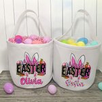 Panier de Bonbons Sac Personnalisé avec Nom Motif Lapin Carotte Cadeau de Pâques pour Enfant