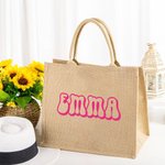 Sac en Jute Personnalisé avec Nom Sac à Main de Grande Capacité Cadeau pour Mariage Voyage pour Femme