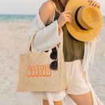 Sac en Jute Personnalisé avec Nom Sac à Main de Grande Capacité Cadeau pour Mariage Voyage pour Femme