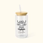 Personalized Highland Cow Clear Can Glass with Name and Straw and Lid Birthday Gift for Highland Cow Lovers
