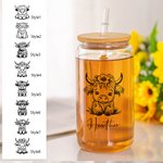 Personalized Highland Cow Clear Can Glass with Name and Straw and Lid Birthday Gift for Highland Cow Lovers