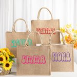 Sac en Jute Personnalisé avec Nom Sac à Main de Grande Capacité Cadeau pour Mariage Voyage pour Femme