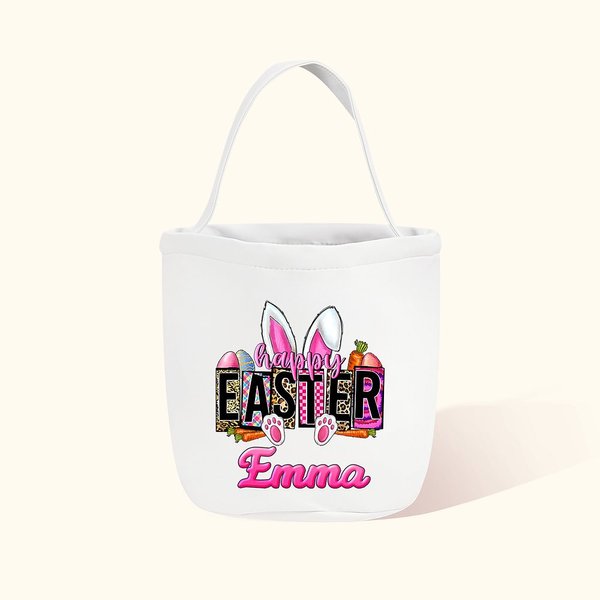 Panier de Bonbons Sac Personnalisé avec Nom Motif Lapin Carotte Cadeau de Pâques pour Enfant