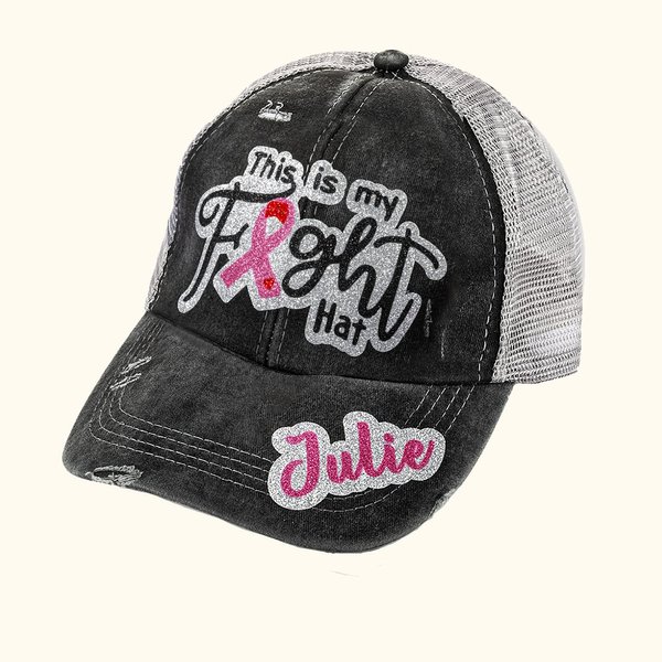 Personalized This is My Fight Hat Glitter Name Baseball Cap with Ribbon Breast Cancer Inspirational Gift for Her