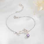 Bracelet Personnalisé avec Breloques Pierre et Fleur de Naissance Cadeau de Fête des Mères Anniversaire de Mariage pour Femme