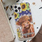 Personlig Solros Highland Cow Telefonfodral för iPhone med namn Födelsedagspresent för familj vän