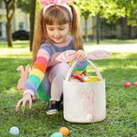 Adorable Conejito de Orejas Largas Personalizado Cesta de Pascua Organizador de Juguetes con Nombre Bordado Huevos de Pascua Caza Regalo para Niños
