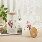 Personalized Floral Initial Frosted Can Glass with Bamboo Lid and Straw Birthday Gifts for Women
