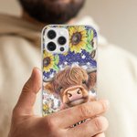 Personlig Solros Highland Cow Telefonfodral för iPhone med namn Födelsedagspresent för familj vän