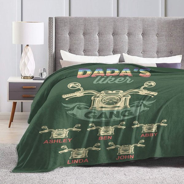 Personalised Motorbike Gang Soft Fleece Blanket with Kids Names Father's Day Gift for Him