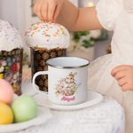 Tasse en Émail Personnalisée avec Nom Motif Lapin Cadeau Anniversaire Pâques pour Enfant