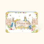 Lata de galletas de metal con texto Peter Rabbit Garden personalizada para regalo de Pascua para niños amigos