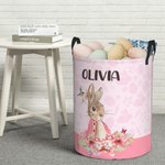 Panier à Linge Imperméable Personnalisé avec Nom et Lapin Pierre Floral Grande capacité Cadeaux de Pâques pour Enfant