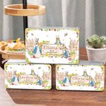 Lata de galletas de metal con texto Peter Rabbit Garden personalizada para regalo de Pascua para niños amigos
