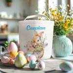 Bolsa grande de lona para caramelos con nombre, personalizada y con diseño de flores de conejito, regalo de Pascua para niños