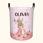 Panier à Linge Imperméable Personnalisé avec Nom et Lapin Pierre Floral Grande capacité Cadeaux de Pâques pour Enfant