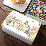 Lata de galletas de metal con texto Peter Rabbit Garden personalizada para regalo de Pascua para niños amigos