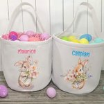 Bolsa grande de lona para caramelos con nombre, personalizada y con diseño de flores de conejito, regalo de Pascua para niños