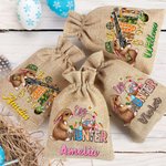 Sac à Bonbons Personnalisé avec Nom Sac en Toile de Jute Motif Lapin Cadeau de Pâques pour Enfants