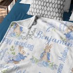 Couverture Personnalisée avec Prénom et Initiale Motif Lapin Pierre Cadeau Anniversaire pour Enfant