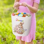 Bolsa grande de lona para caramelos con nombre, personalizada y con diseño de flores de conejito, regalo de Pascua para niños