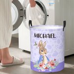 Panier à Linge Imperméable Personnalisé avec Nom et Lapin Pierre Floral Grande capacité Cadeaux de Pâques pour Enfant
