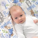 Couverture Personnalisée avec Prénom et Initiale Motif Lapin Pierre Cadeau Anniversaire pour Enfant