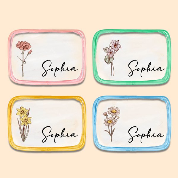 Personalisierte Geburt Blume klar Make-up-Tasche mit Reißverschluss und Name wasserdicht Reise kosmetisches Zubehör Geburtstag Brautjungfer Party Gesc