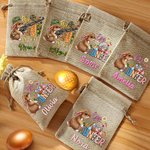 Sac à Bonbons Personnalisé avec Nom Sac en Toile de Jute Motif Lapin Cadeau de Pâques pour Enfants