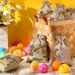 Sac à Bonbons Personnalisé avec Nom Sac en Toile de Jute Motif Lapin Cadeau de Pâques pour Enfants