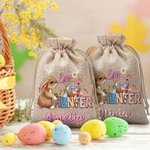 Sac à Bonbons Personnalisé avec Nom Sac en Toile de Jute Motif Lapin Cadeau de Pâques pour Enfants
