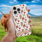 Henkilökohtainen Vintage Flower Highland Cow Puhelin asia iPhone nimi Syntymäpäivälahja perheelle ystävä