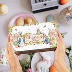 Lata de galletas de metal con texto Peter Rabbit Garden personalizada para regalo de Pascua para niños amigos