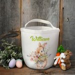 Bolsa grande de lona para caramelos con nombre, personalizada y con diseño de flores de conejito, regalo de Pascua para niños